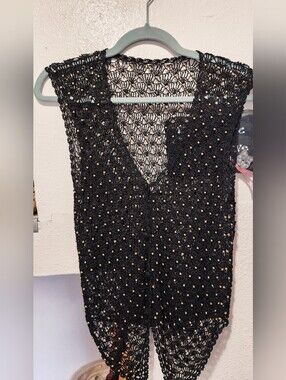 WOMEN'S CROCHET VEST - BLACK